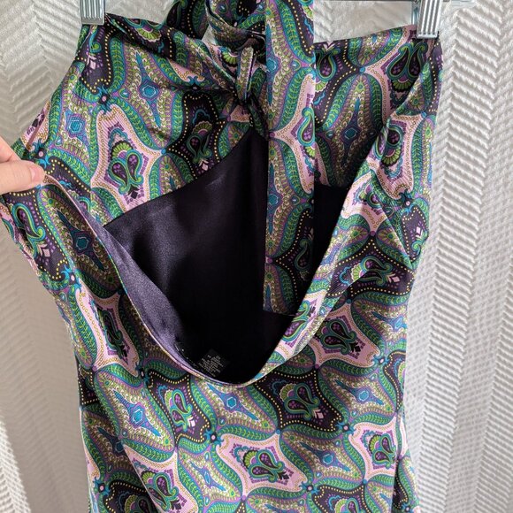 Laundry by Shelli Segal Silk Paisley Halter Midi Dress Size 12 Purple Green - Picture 8 of 12